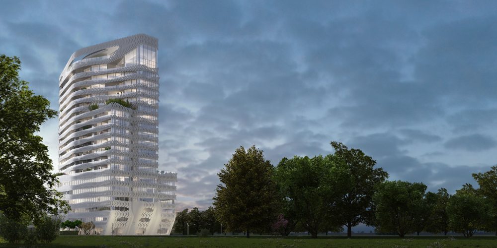 Architekturvisualisierung, Luxus Wohnhochhaus, J. Mayer H in Düsseldorf.