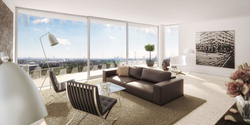 Innenraumvisualisierung, Luxuswohnung, gehobene Ausstattung modernes Design in Düsseldorf.
