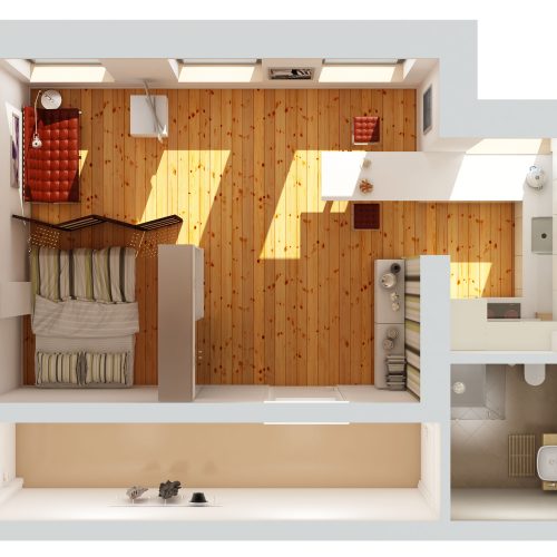 3D Grundriss Visualisierung, von einem kleinen Apartment, Tiny Apartment.