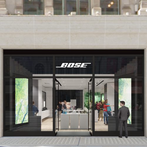 Shop 3D Visualisierung Flagship Store: Bose London Regent Street. Ansicht Eingang von außen.