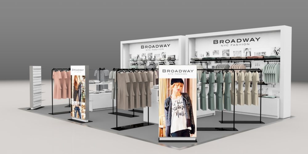 3D Visualisierung eines geplanten Shop in Shop für Textilien.