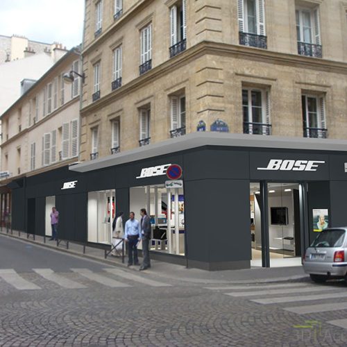 3D Visualisierung Bose Shop Paris Fassadengestaltung, als Entwurf.
