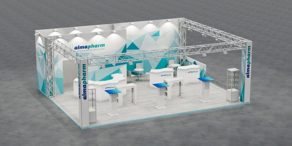 Virtuelles Modell eines Messestands, für die Firma almapharma.