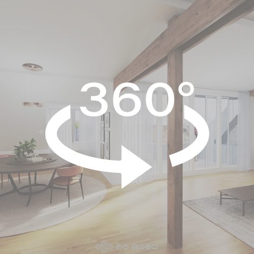 Standbild, 360° Panorama, moderne Dachgeschosswohnung mit hochwertigen Möbel.