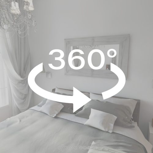 Standbild, 360° Panorama, modernes Apartment, Blick in das Schlafzimmer.