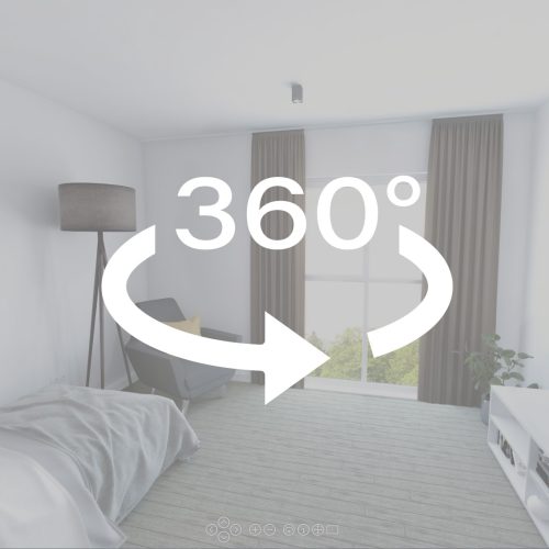 Standbild, 360° Panorama, modernes Studentenapartment.